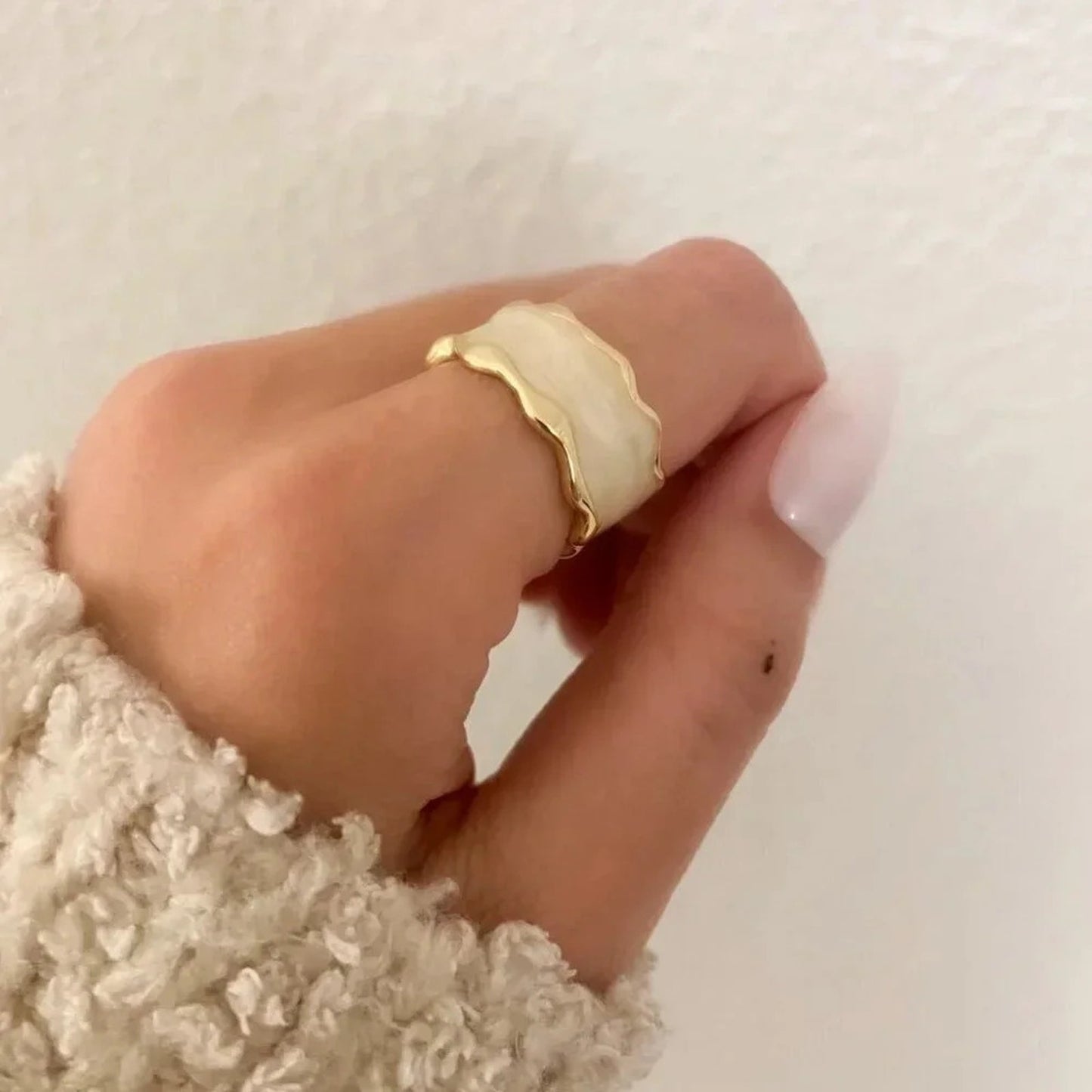 925 Sterling Silver Gold Ring Wavy Modern Ring Geometric Ring Band