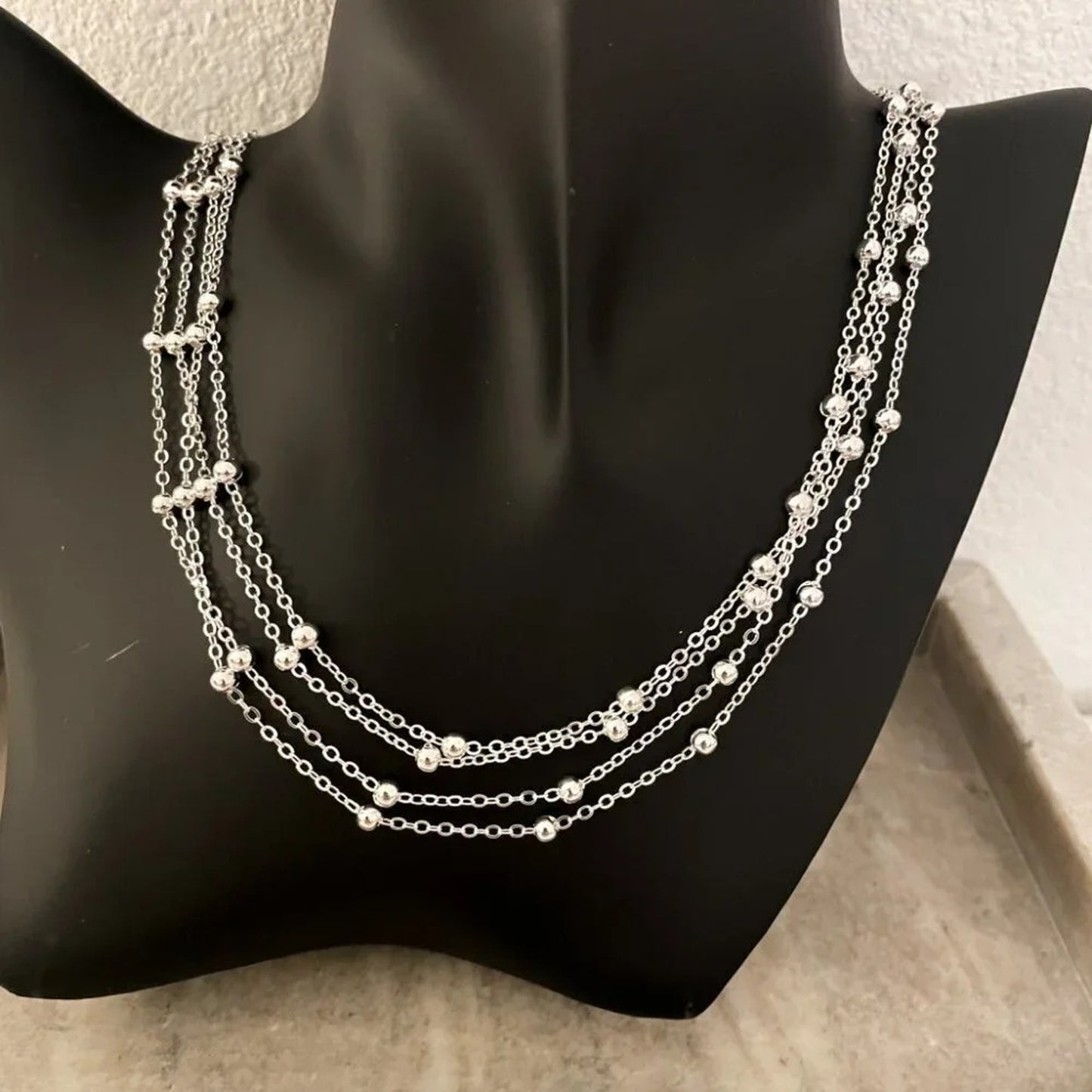 925 Sterling Silver Bead Multi Layer Necklace Statement Necklace Bead Necklace
