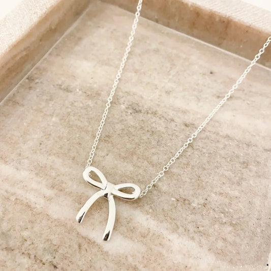 925 Sterling Silver Bow Necklace Large Bow Necklace Bow Pendant Necklace