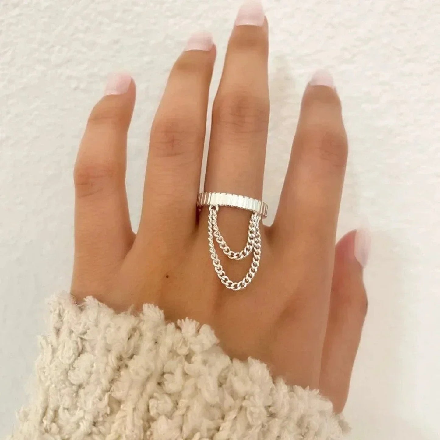 925 Sterling Silver Dangle Chain Drop Ring Minimalist Dainty Ring