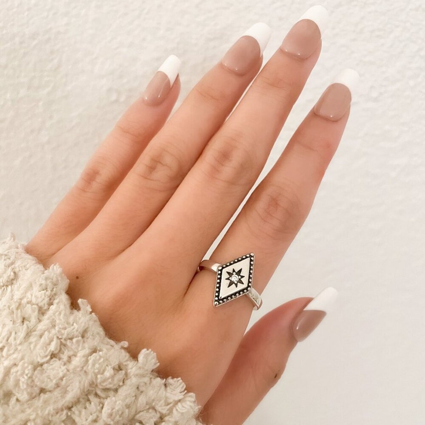 925 Sterling Silver Boho Ring Diamond Celestial Ring Dainty Ring Geometric