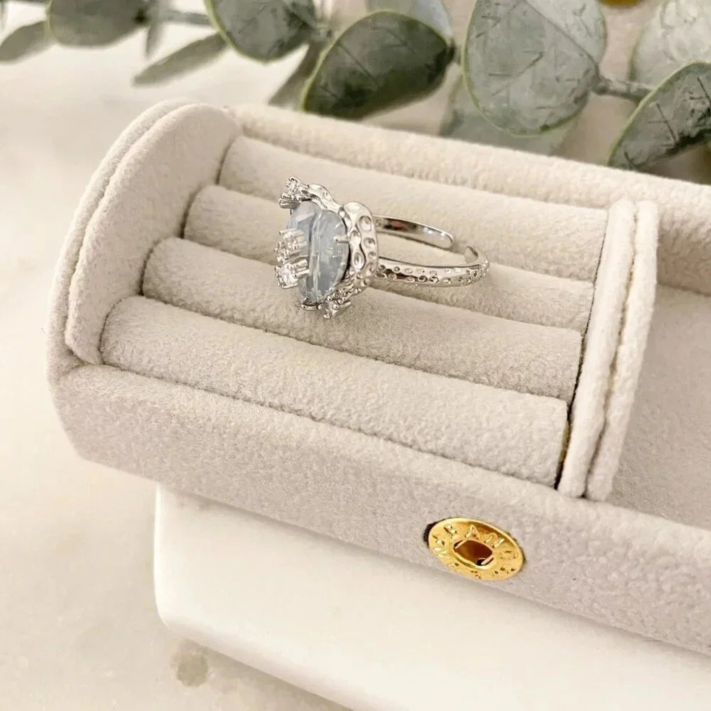 925 Sterling Silver Crystal Heart Ring Geometric Modern Heart Ring Crystal Ring