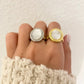 925 Sterling Silver Mother of Pearl Statement Ring Chunky Ring Round Oval Rng