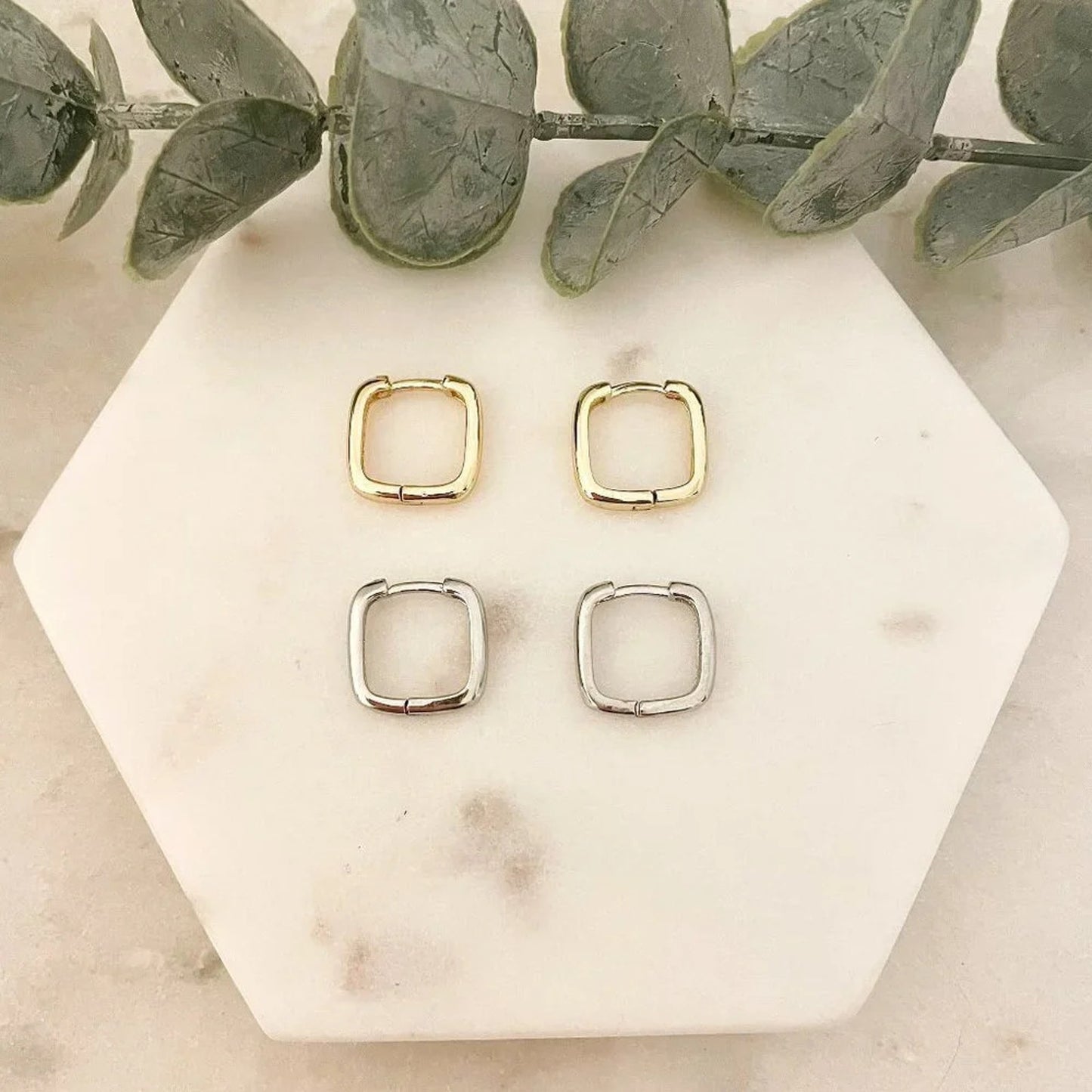925 Sterling Silver Square Earrings Geometric Huggie Hoop Earrings Small Huggies
