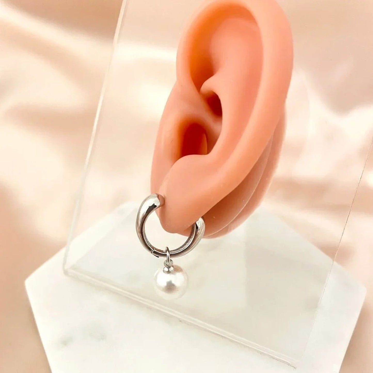 925 Sterling Silver Pearl Hoop Earrings Pearl Dangle Earrings