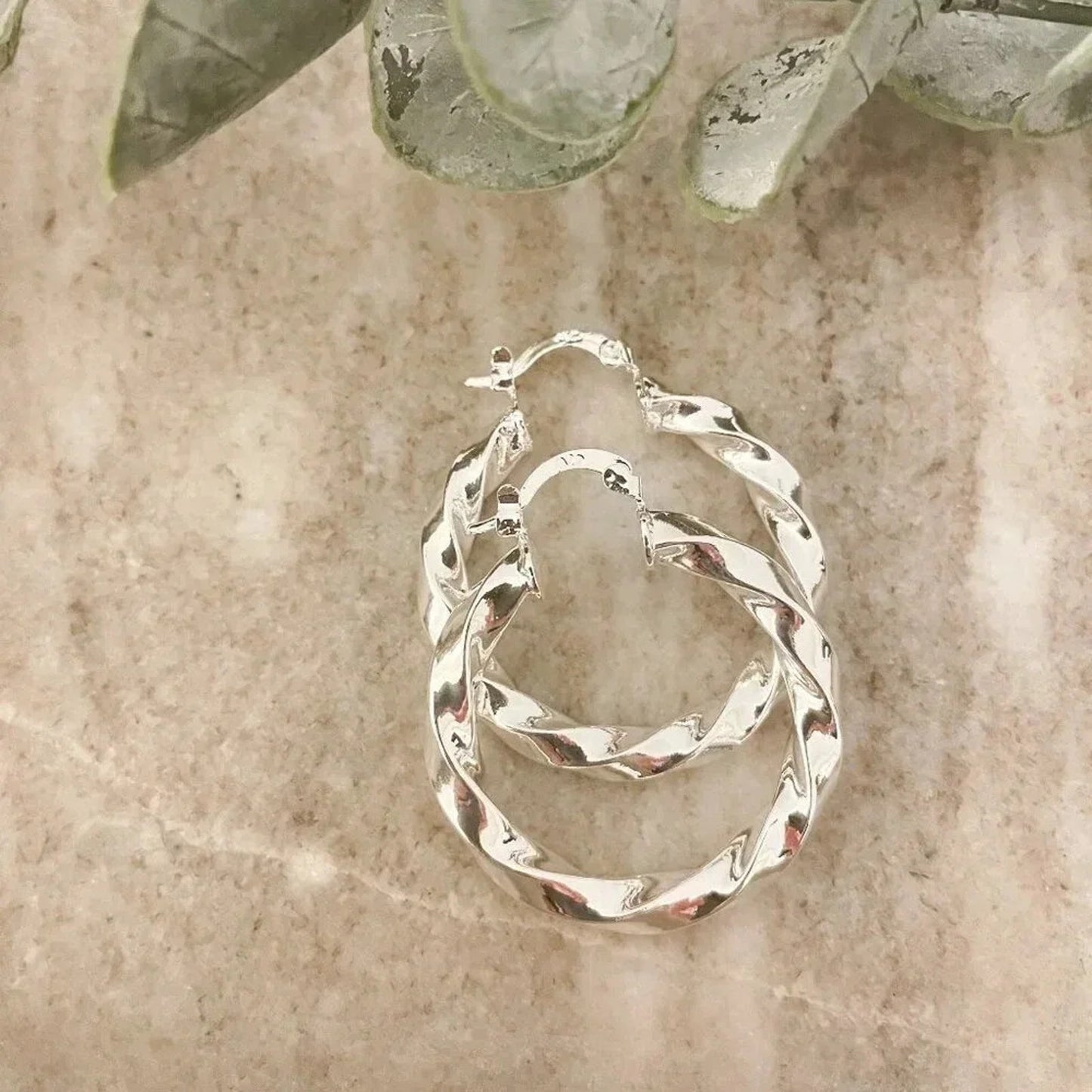 925 Sterling Silver Chunky Hoop Earrings Small Hoops Twist Spiral Hoop Earrings