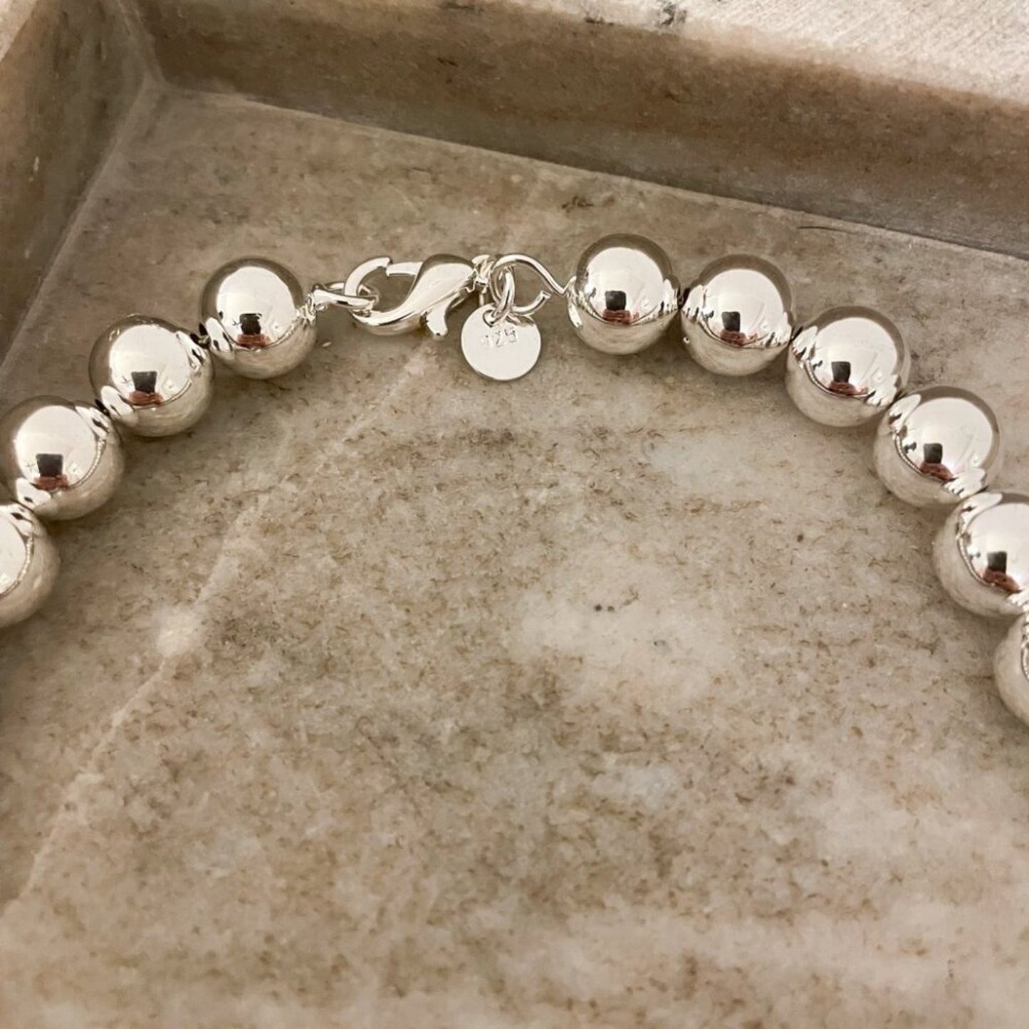 925 Sterling Silver Bead Necklace 10 MM Bead Necklace Ball Statement Necklace