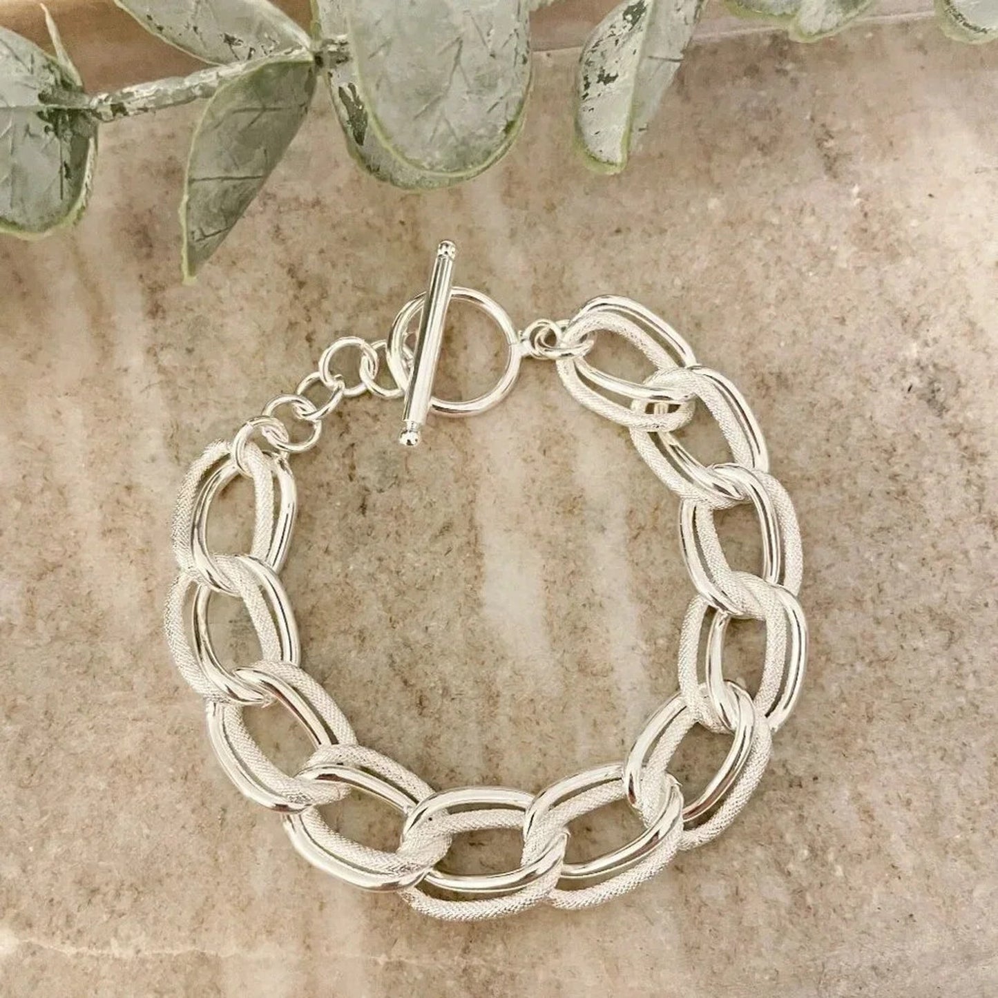 925 Sterling Silver Chunky Chain Link Toggle Bracelet Silver Statement Bracelet
