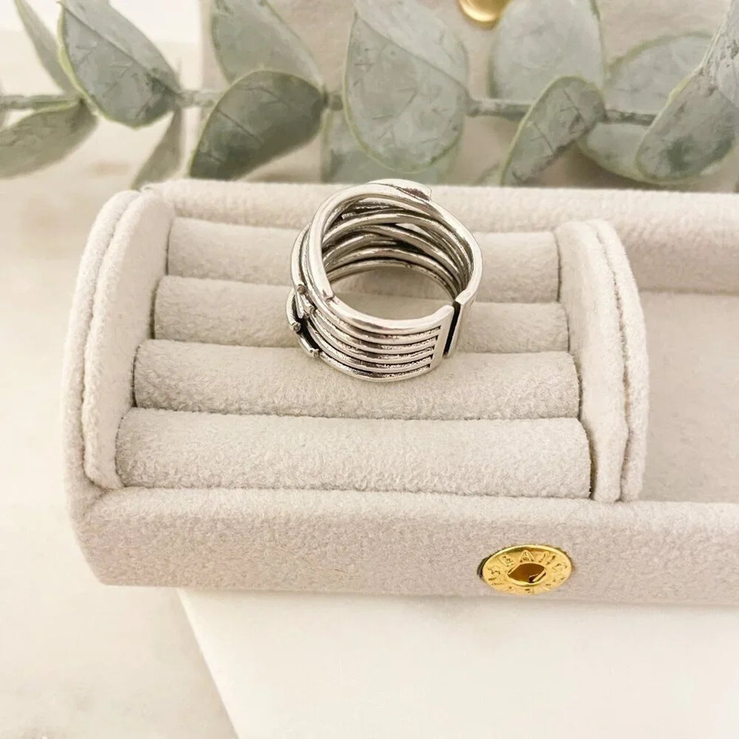 925 Sterling Silver Chunky Ring Thick Wide Ring Band Multi Layer Vintage Ring