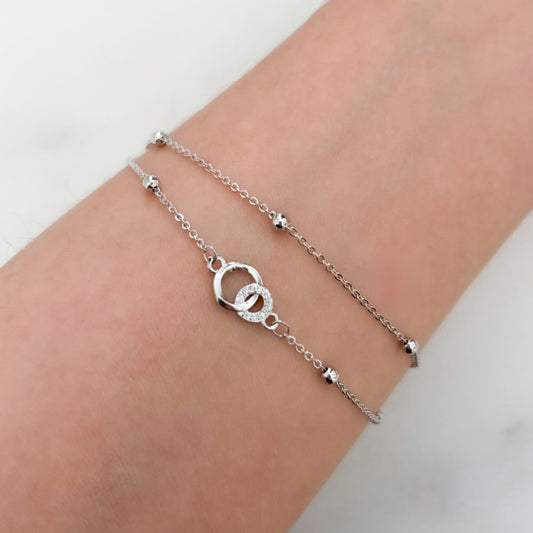 925 Sterling Silver Dainty Circle Link Bracelet Bead Layer Bracelet