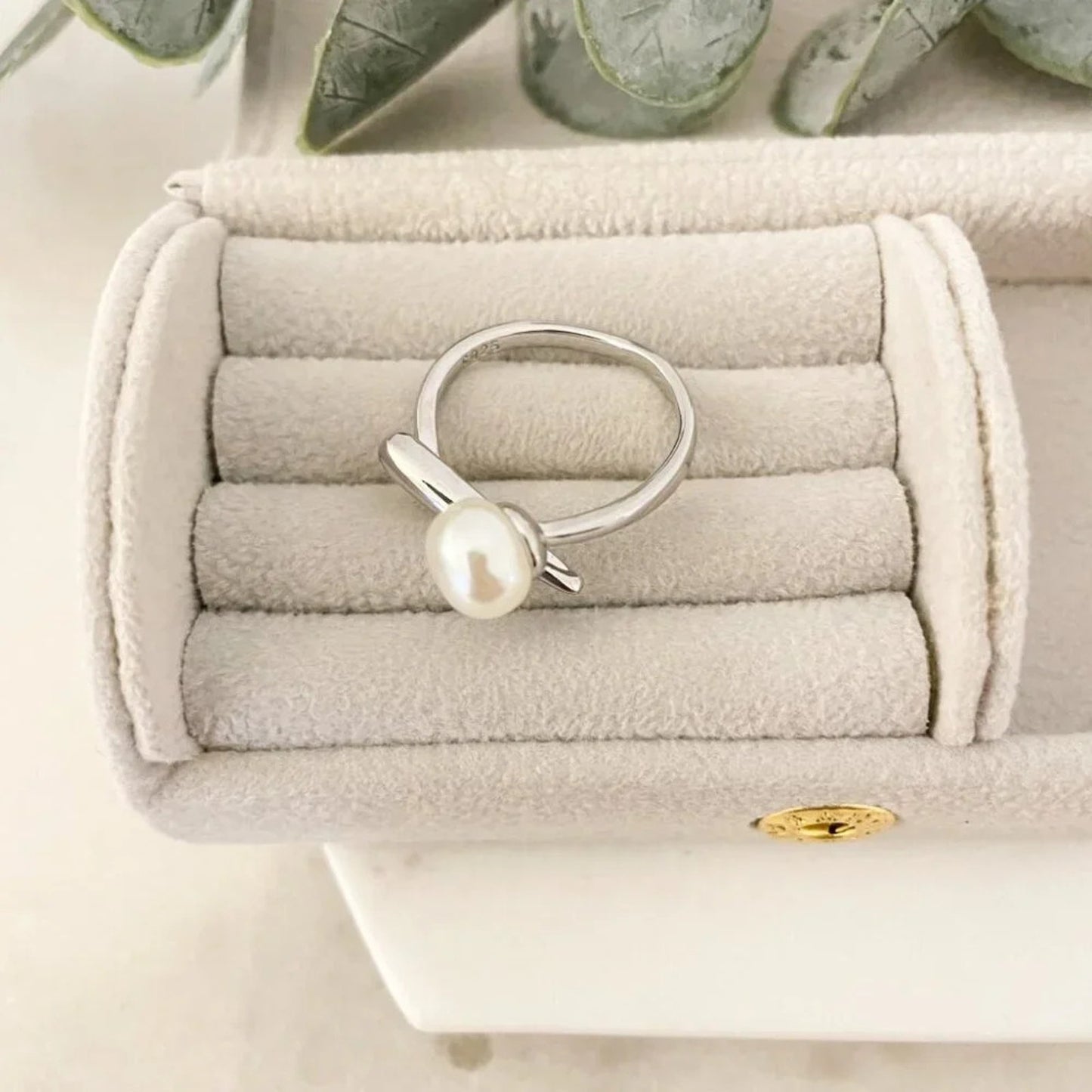 925 Sterling Silver Pearl Ring Bar Ring Minimalist Dainty Ring Pearl Accent Ring