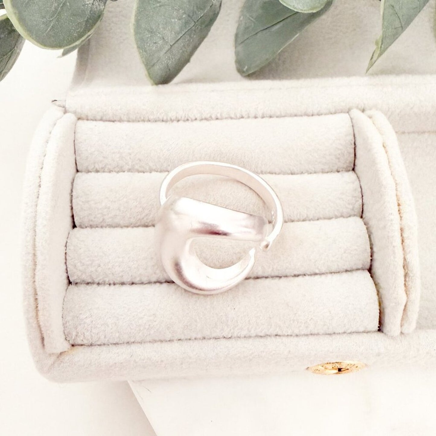 925 Sterling Silver Textured Ring Band Chunky Ring Crescent Ring Moon Ring