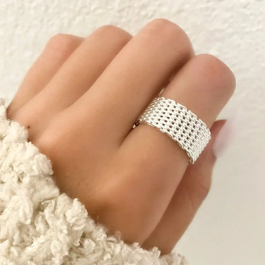 925 Sterling Silver Mesh Ring Weave Ring Woven Ring Band Everyday Ring