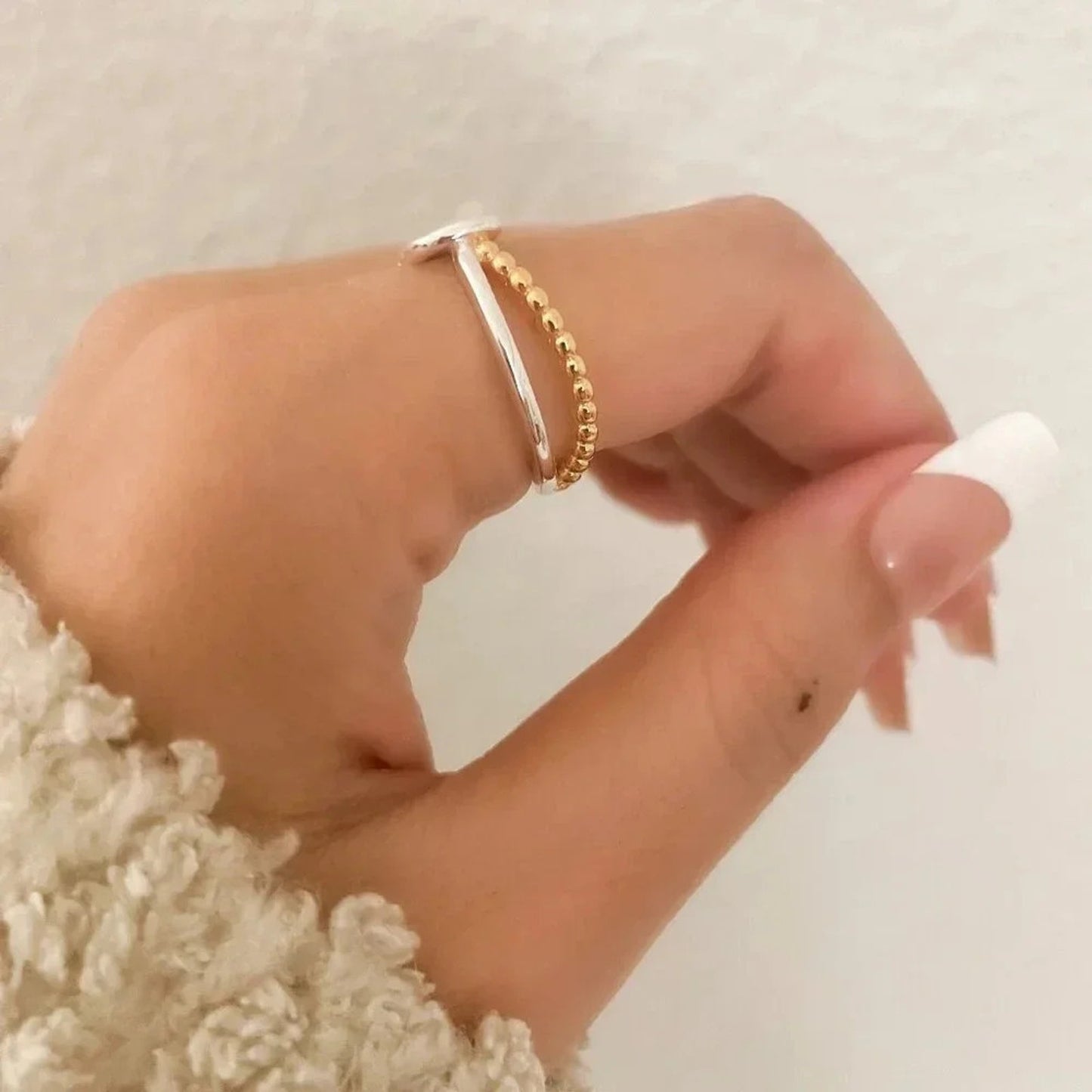 925 Sterling Silver Two Tone Ring Braided Knot Ring Cross Ring Silver & Gold