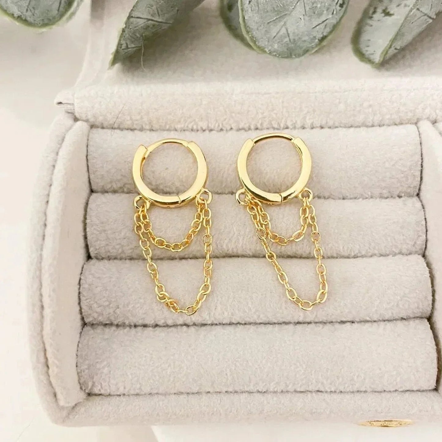 925 Sterling Silver Huggie Earrings Dangle Chain Earrings Small Hoops Huggies