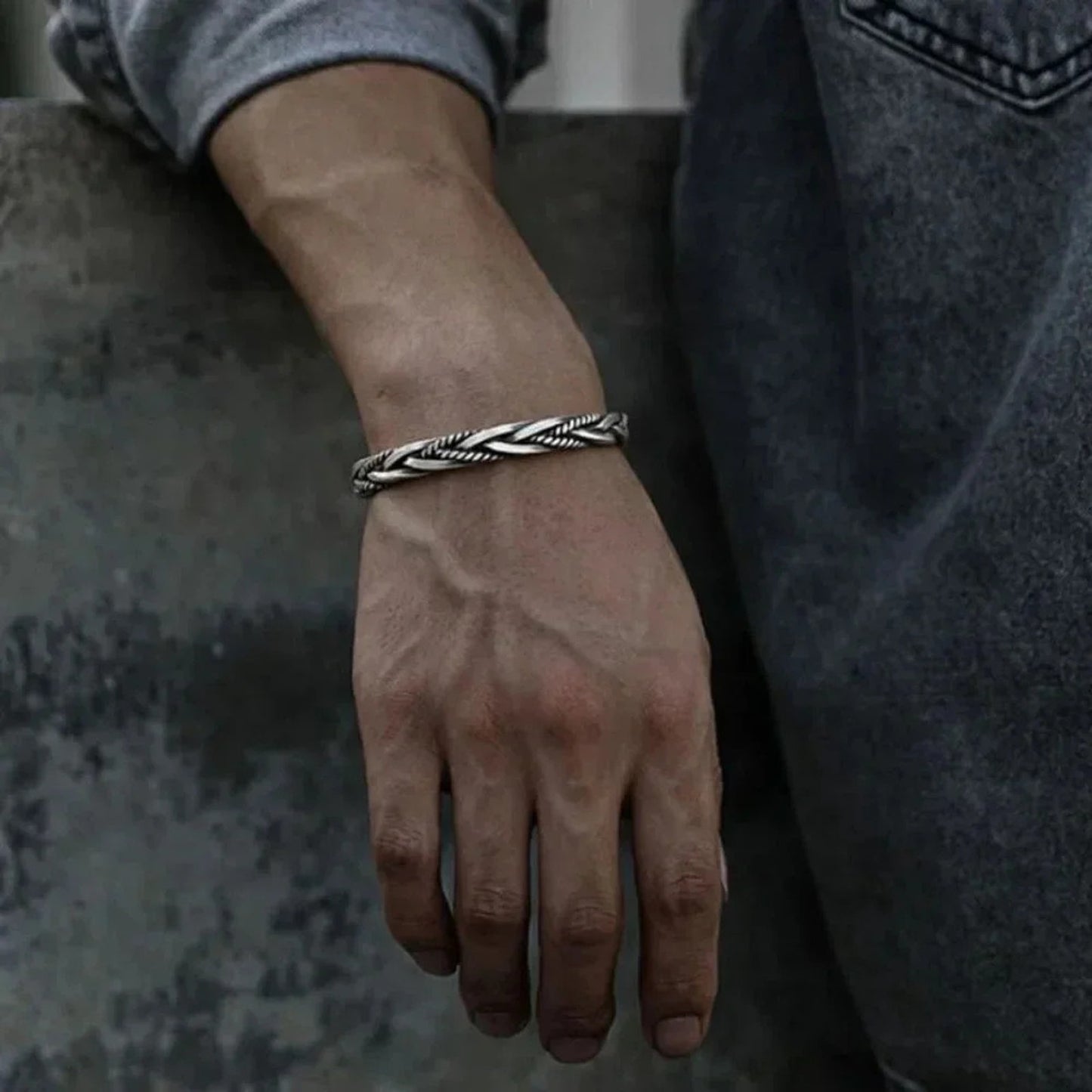 925 Sterling Silver Mens Bangle Bracelet Modern Twist Cuff Bracelet