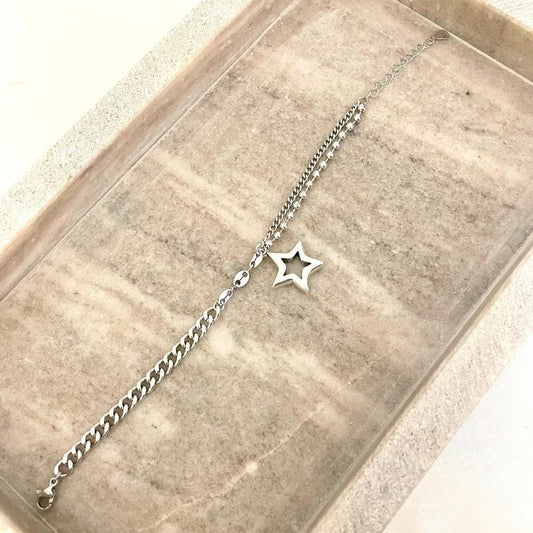 925 Sterling Silver Chunky Star Bracelet Link Bracelet Modern Statement Bracelet