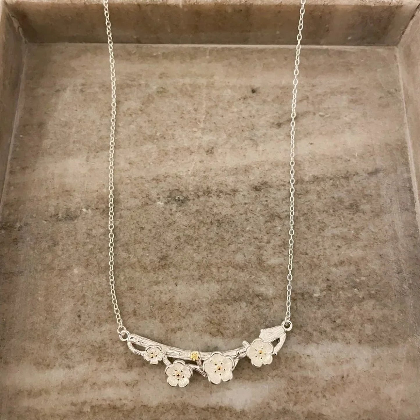 925 Sterling Silver Flower Bar Necklace Flower Necklace Branch Twig Necklace