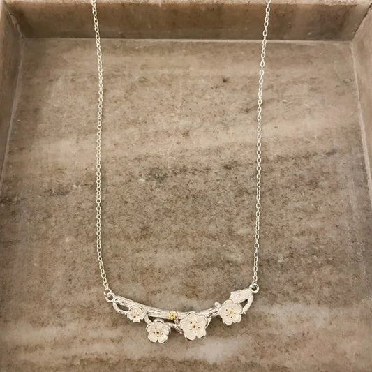 925 Sterling Silver Flower Bar Necklace Flower Necklace Branch Twig Necklace