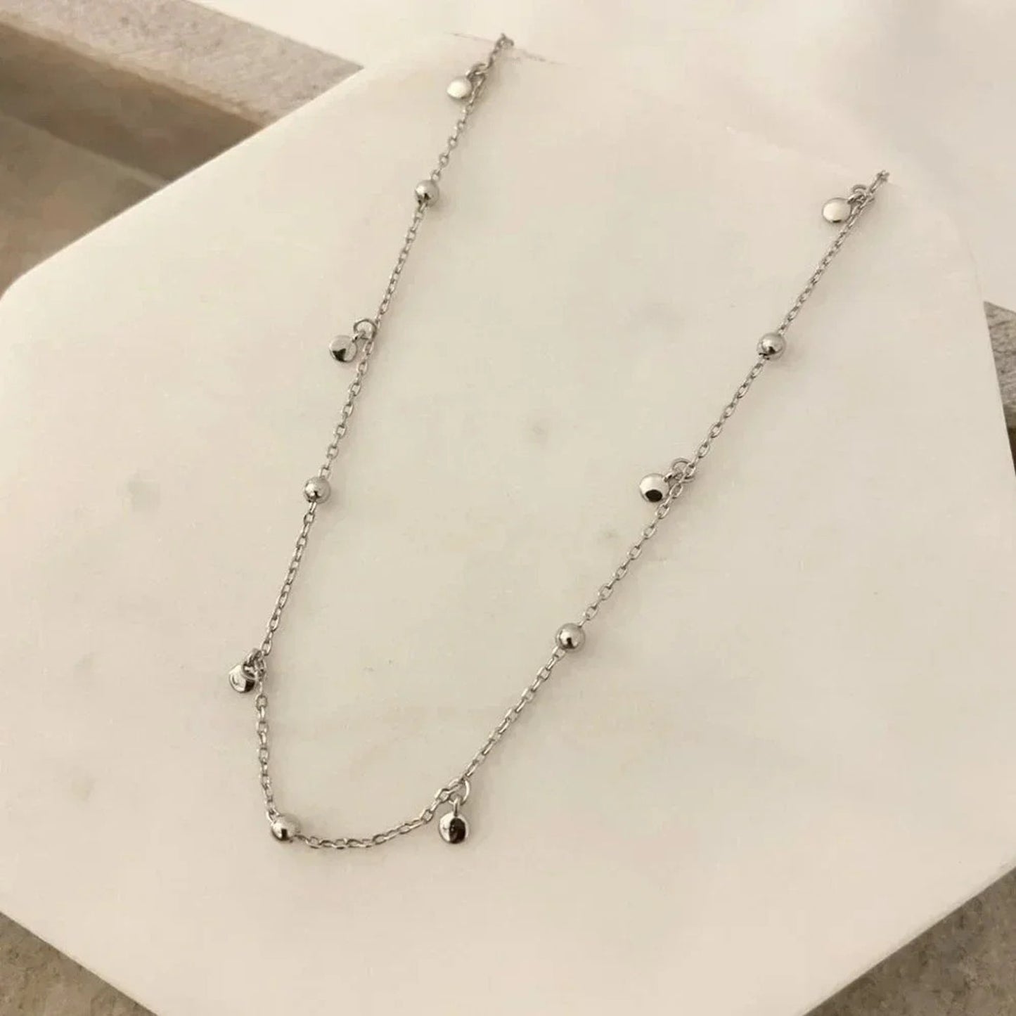 925 Sterling Silver Dainty Bead Necklace Satellite Chain Choker Necklace