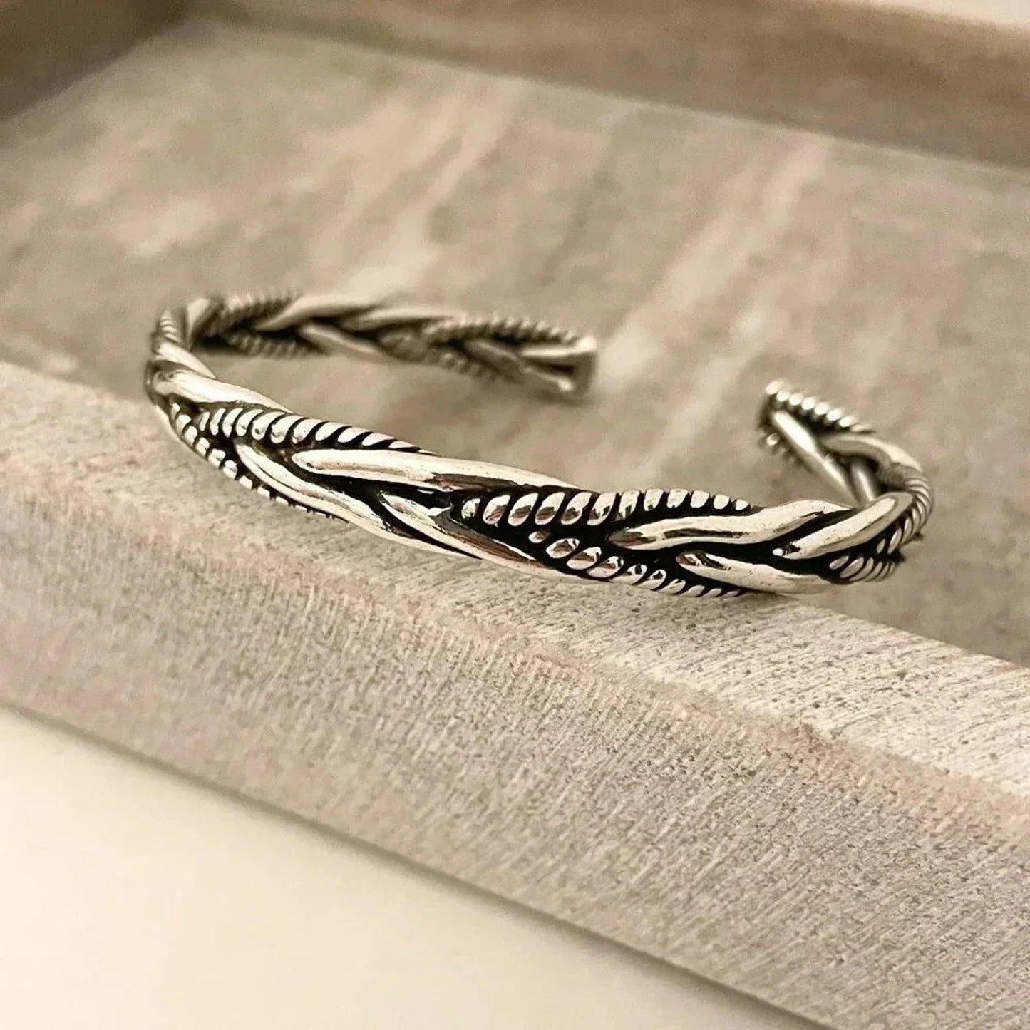 925 Sterling Silver Mens Bangle Bracelet Modern Twist Cuff Bracelet