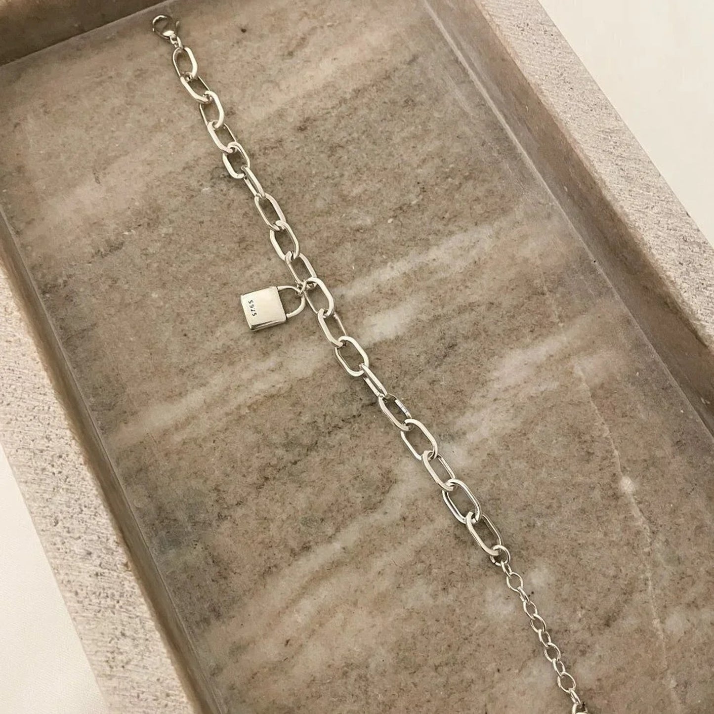 925 Sterling Silver Lock Bracelet Padlock Bracelet Lock & Key Bracelet