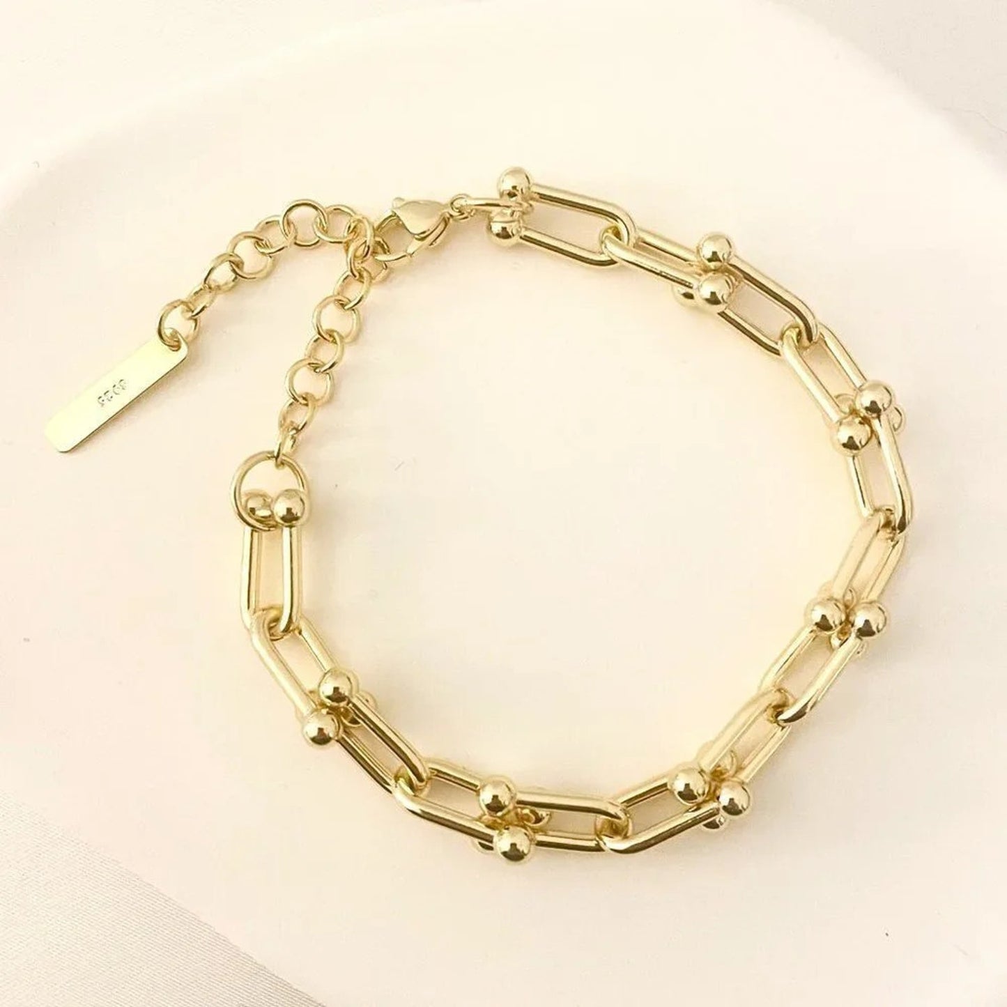 925 Sterling Silver Minimalist Bracelet U Link Modern Chain Link Bracelet