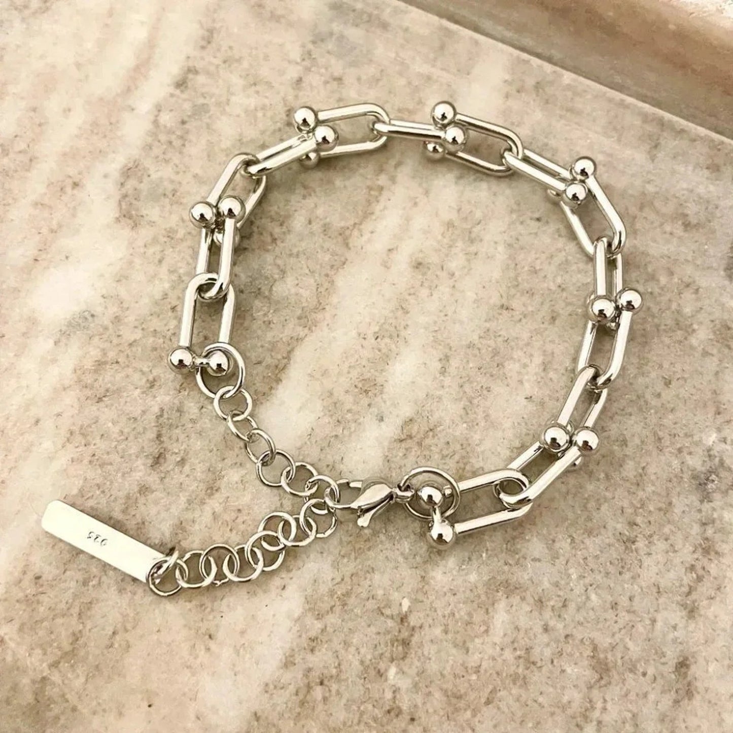 925 Sterling Silver U-Link Bracelet Horseshoe Bracelet Chunky Modern Bracelet