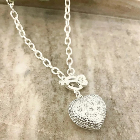 925 Sterling Silver Chunky Heart Necklace Heart and Key Toggle Chain Necklace