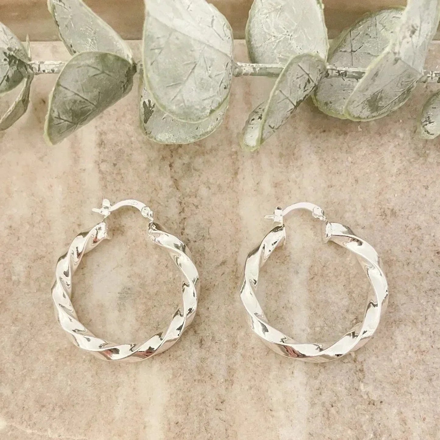 925 Sterling Silver Chunky Hoop Earrings Small Hoops Twist Spiral Hoop Earrings