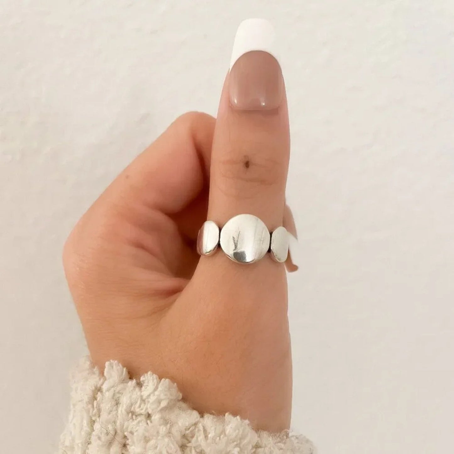 925 Sterling Silver Oval Ring Band Minimalist Ring Geometric Round Circle Ring