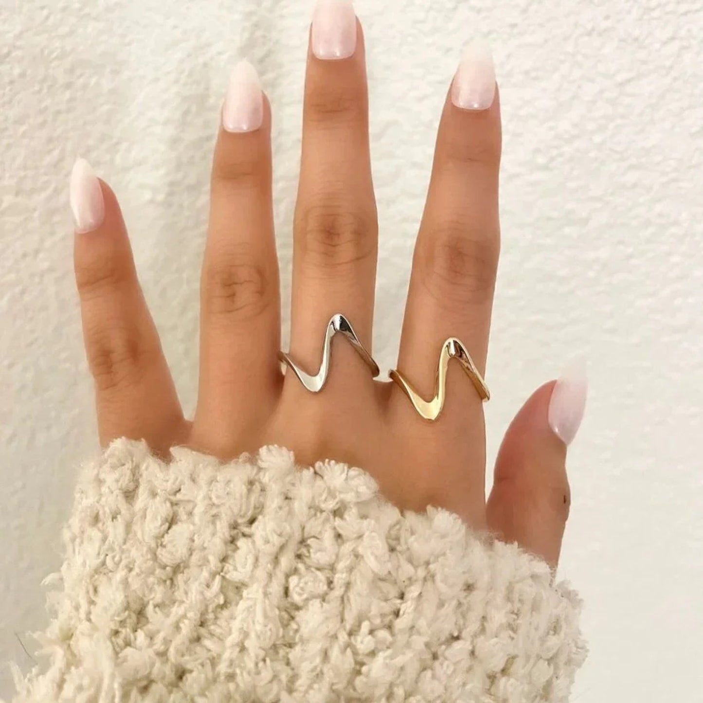 925 Sterling Silver Dainty Minimalist Wave Ring Stackable Thin Wave Ring