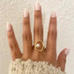 925 Sterling Silver Gold Pearl Statement Ring Boho Minimalist Oval Round Ring
