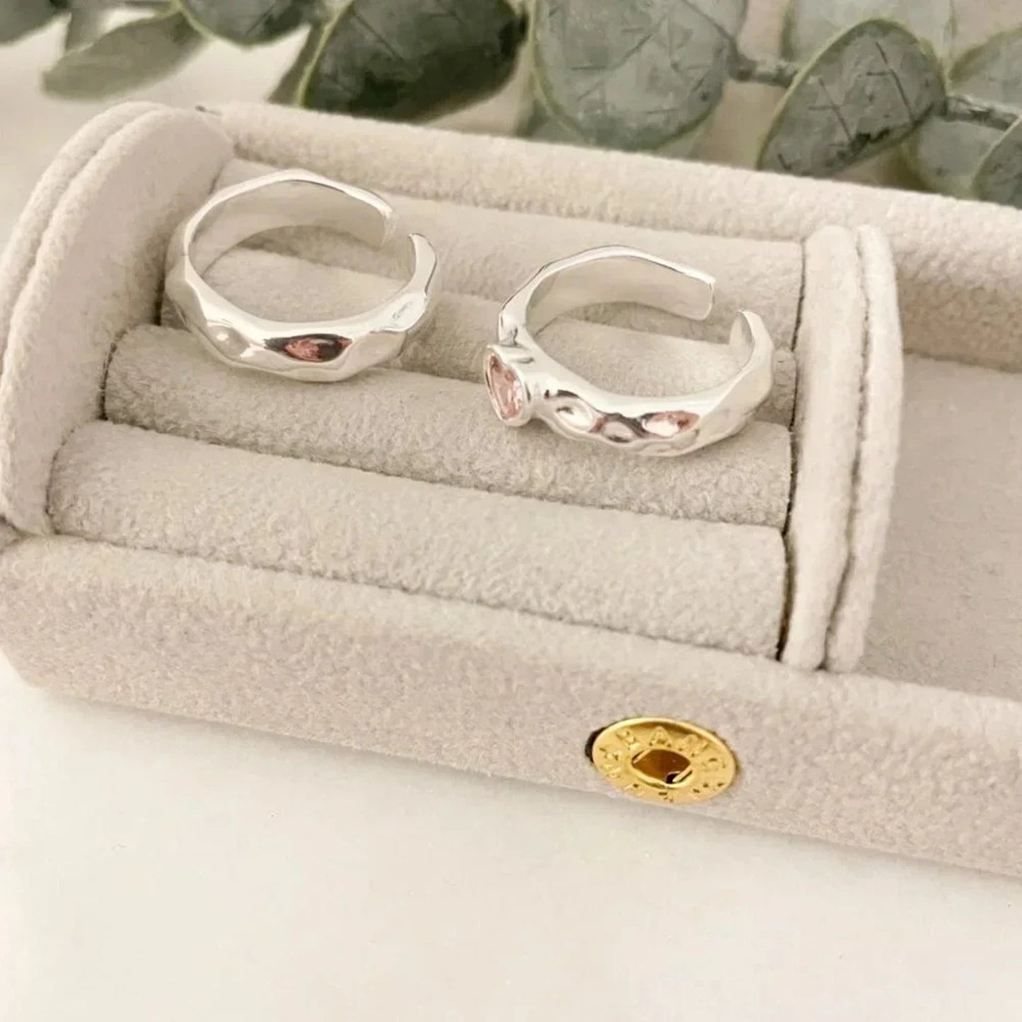 925 Sterling Silver Minimalist Ring Hammered Ring Band Pink Heart Ring