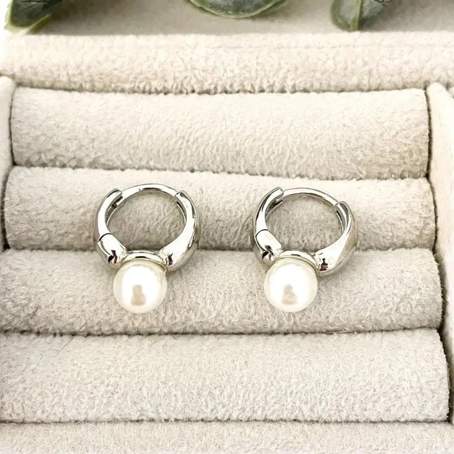 925 Sterling Silver Pearl Huggie Earrings Small Huggie Hoop Earrings