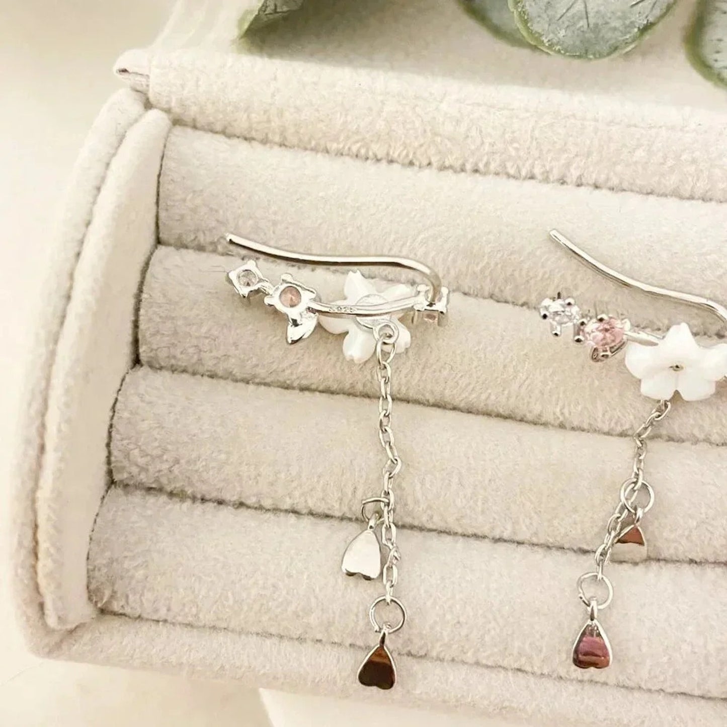 925 Sterling Silver Cherry Blossom Earrings Dangle Flower Petal Drop Earrings