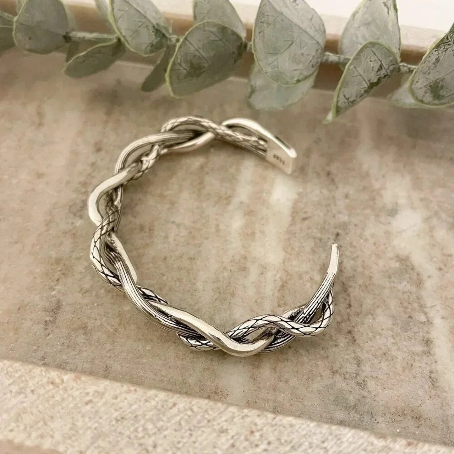 925 Sterling Silver Mens Bangle Bracelet Vintage Cuff Twist Bracelet Modern Cuff
