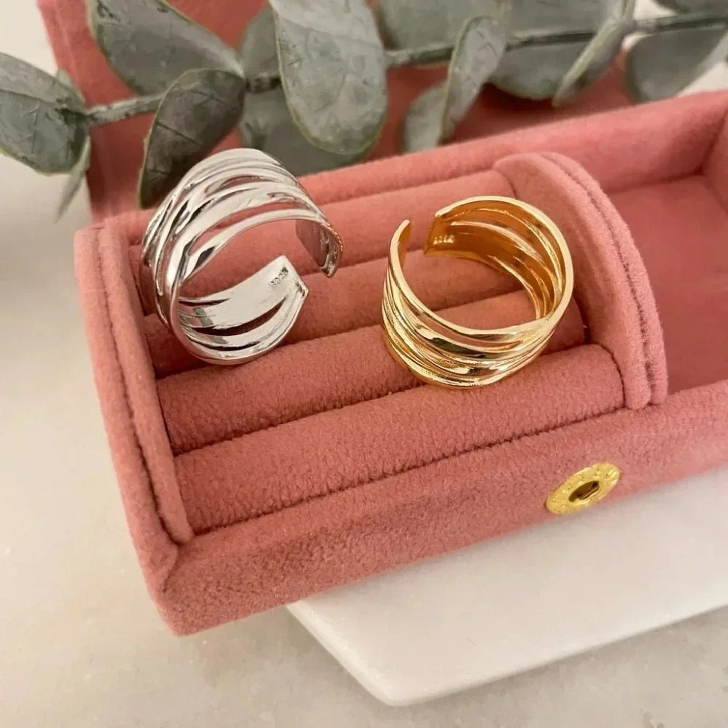 925 Sterling Silver Minimalist Ring Stackable Wrap Ring Band - Gold or Silver