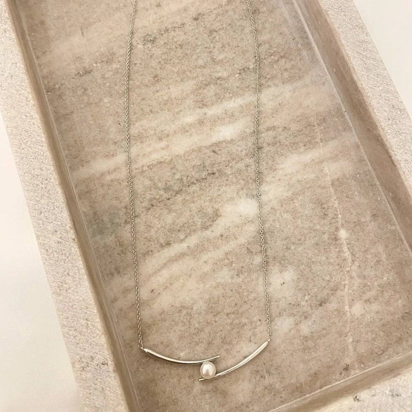 925 Sterling Silver Double Bar Pearl Necklace Chopstick Geometric Tube Necklace