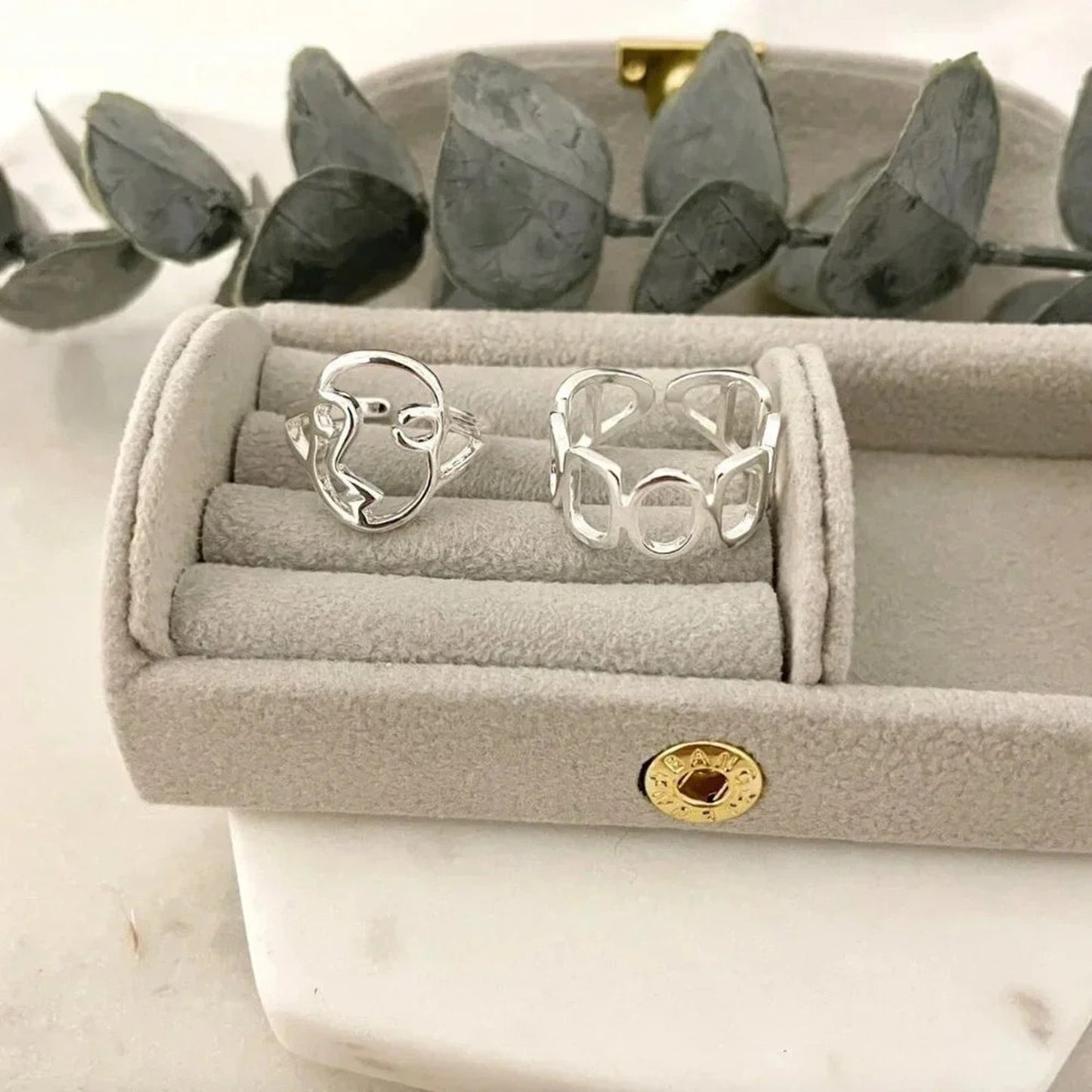 925 Sterling Silver Minimalist Ring Geometric Ring Abstract Face Ring