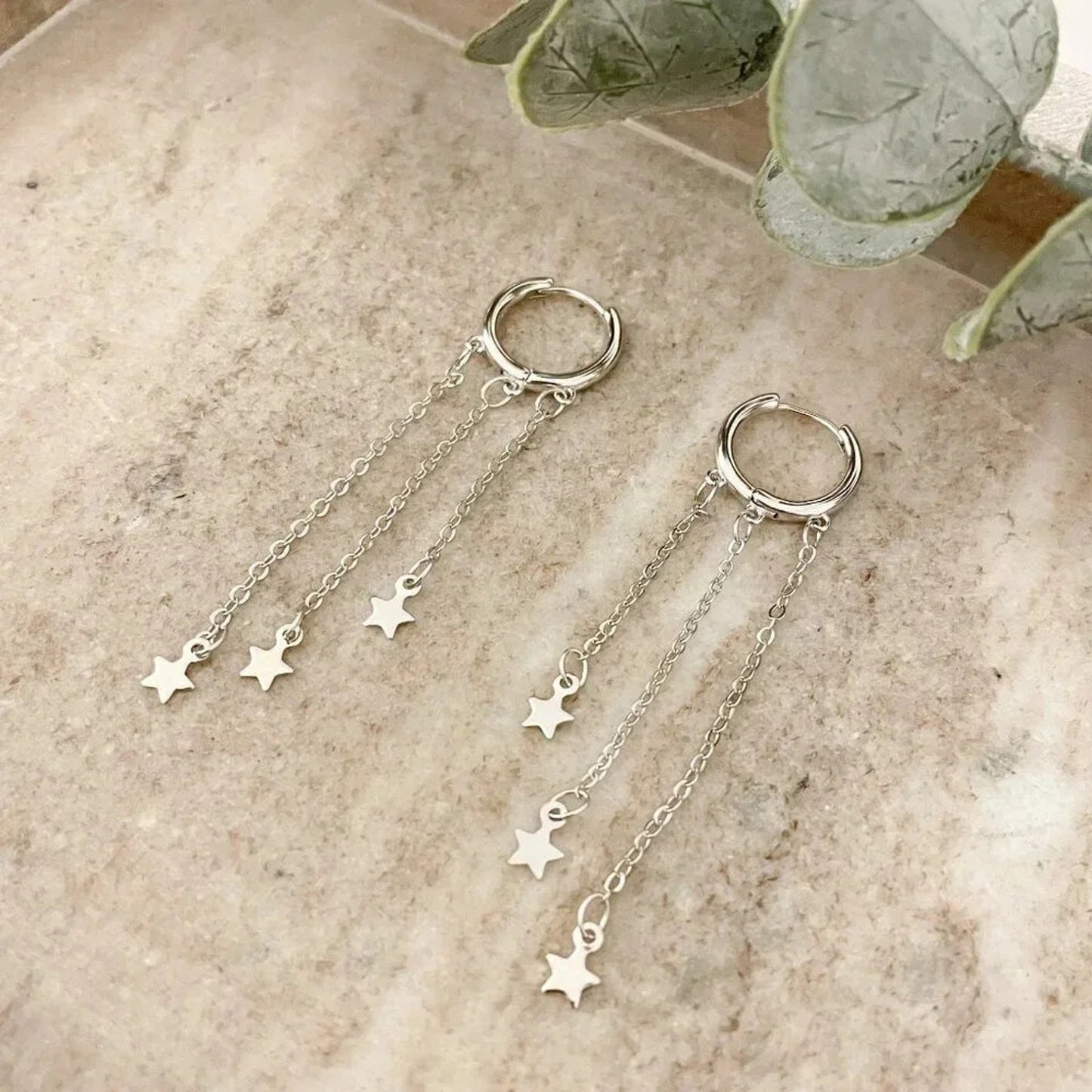925 Sterling Silver Star Huggie Earrings Dangle Star Drop Earrings Hoop Huggies