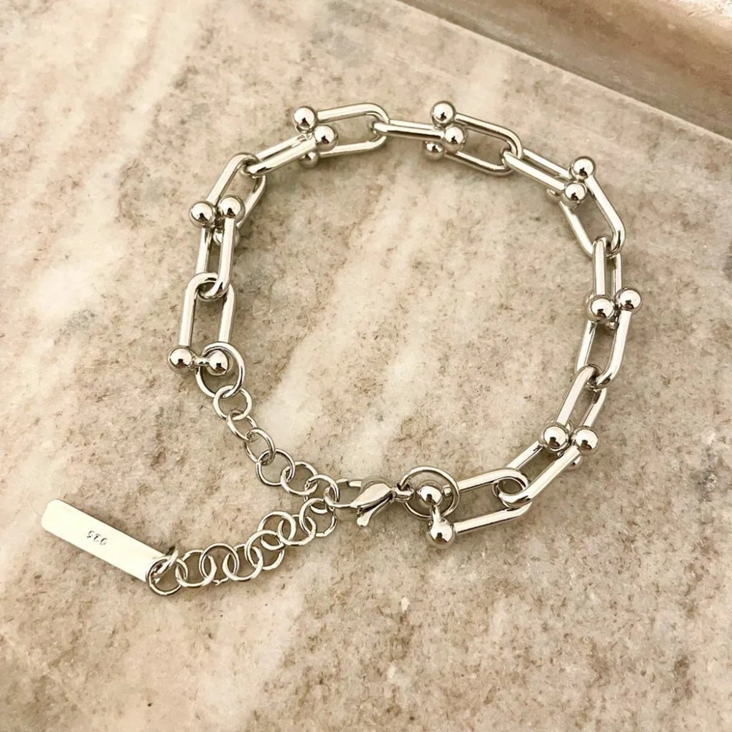 925 Sterling Silver Minimalist Bracelet U Link Modern Chain Link Bracelet