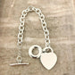 925 Sterling Silver Bead Heart Toggle Bracelet Chunky Thick Bold Link Bracelet