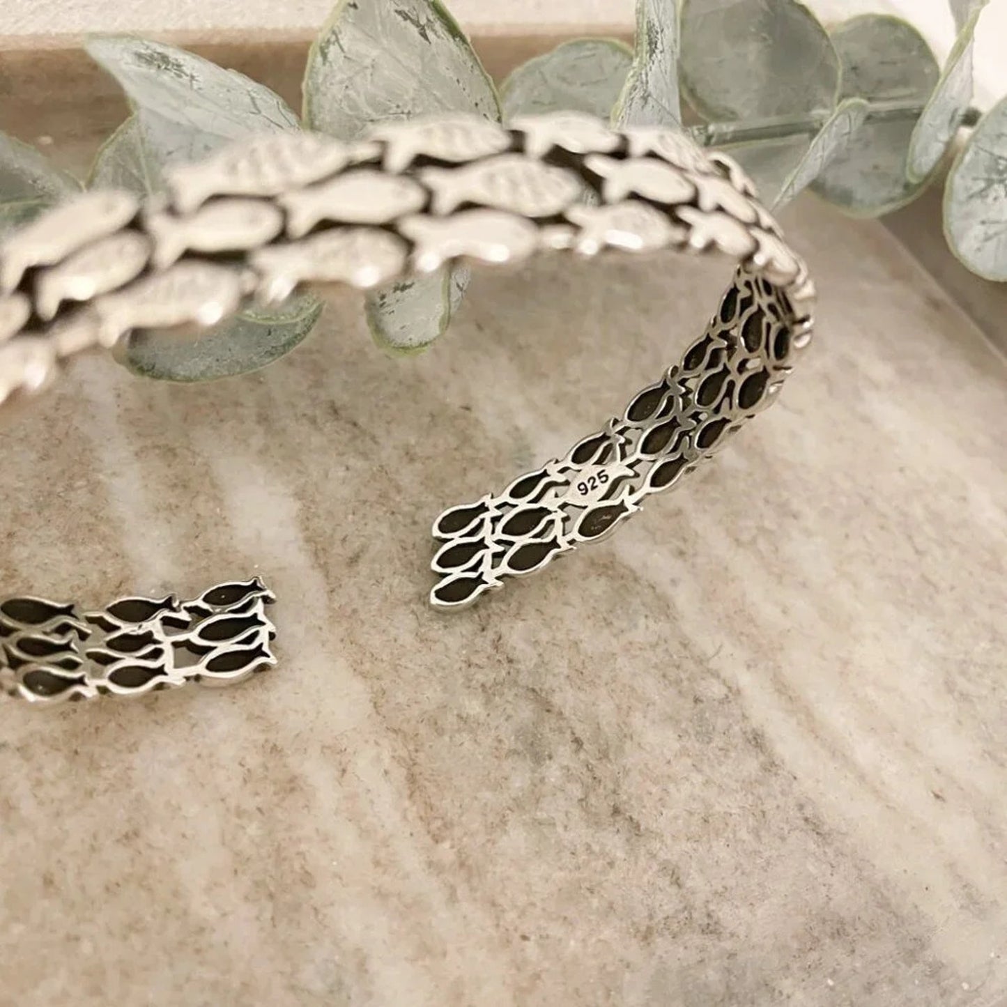 925 Sterling Silver Cuff Bracelet School of Fish Bracelet Silver Bangle Bracelet