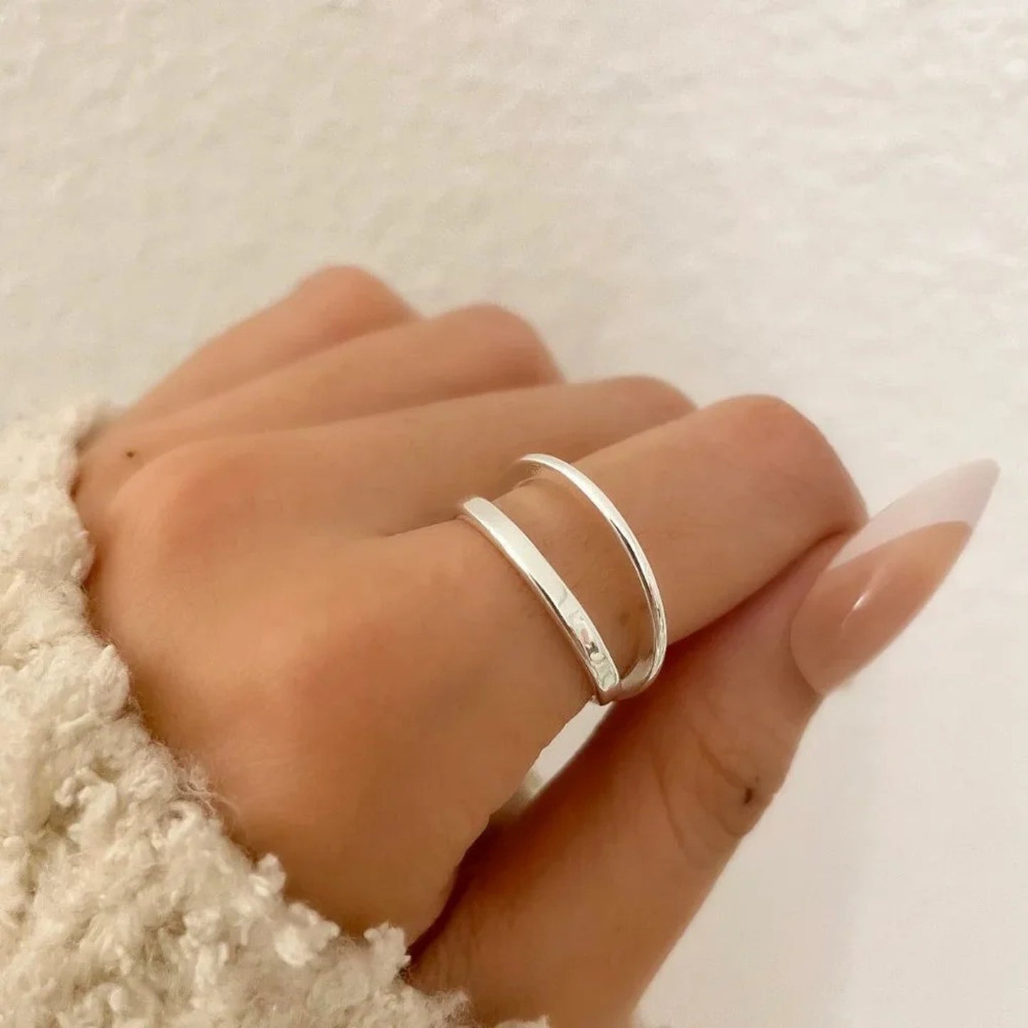 925 Sterling Silver Dainty Minimalist Stackable Ring Two Layer Ring