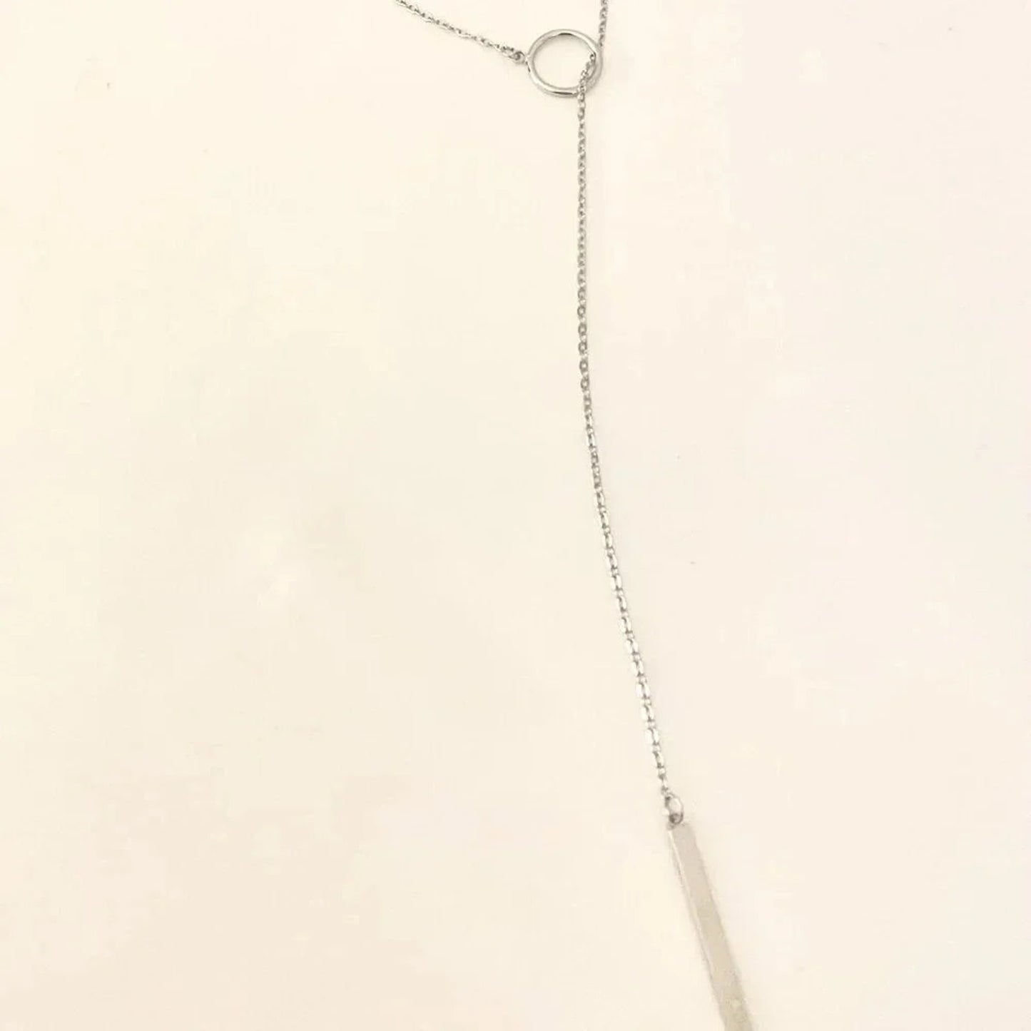 925 Sterling Silver Long Bar Lariat Necklace Long Drop Circle & Bar Necklace