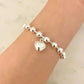 925 Sterling Silver Bead Bracelet Thick Chunky Heart Bracelet Dangle Heart Charm