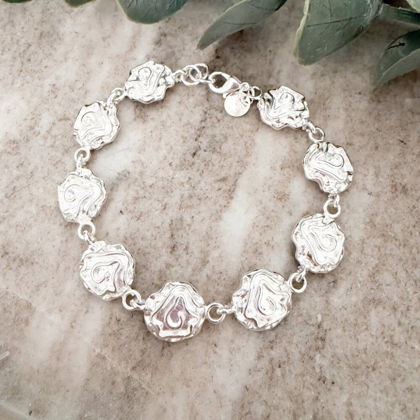 925 Sterling Silver Flower Chain Link Bracelet