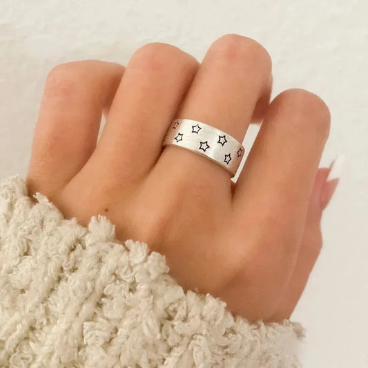 925 Sterling Silver Star Ring Matte Silver Ring Star Ring Band Minimalist Ring