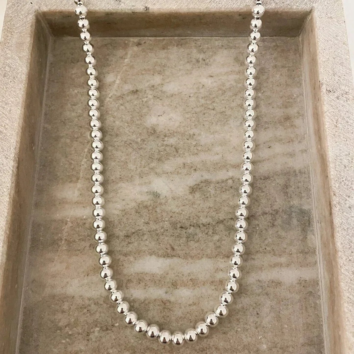 925 Sterling Silver Bead Necklace 6 MM Bead Necklace Ball Statement Necklace
